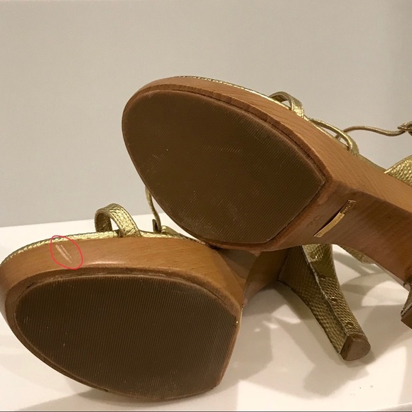 Dolce& Gabbana Gold Faux Snakeskin & Wood Sandals - Picture 4 of 7